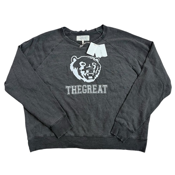 THE GREAT The College Sweatshirt Bear Graphic Distressed Charcoal Size 2 Medium - Picture 2 of 15